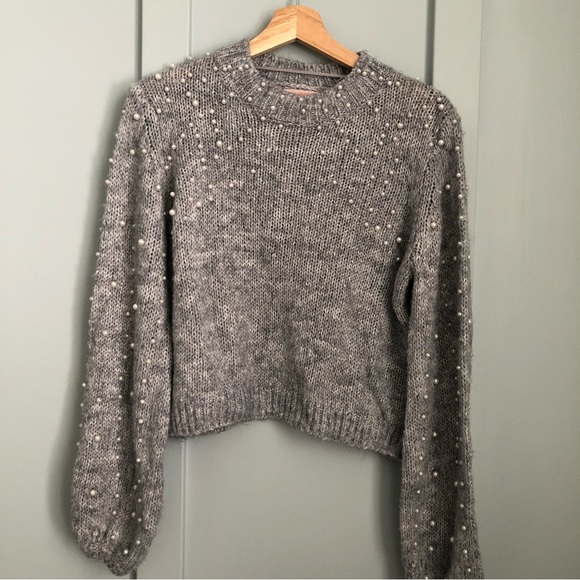 Gray Pearl-covered Crop Sweater Urban Outfitters - Picture 4 of 5